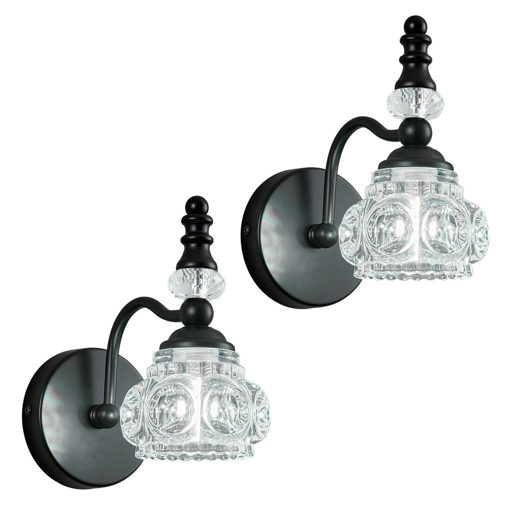 Vintage Embossed Textured Glass Curved Metal Arm Bathroom Vanity Light