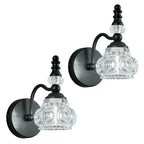 Vintage Embossed Textured Glass Curved Metal Arm Bathroom Vanity Light