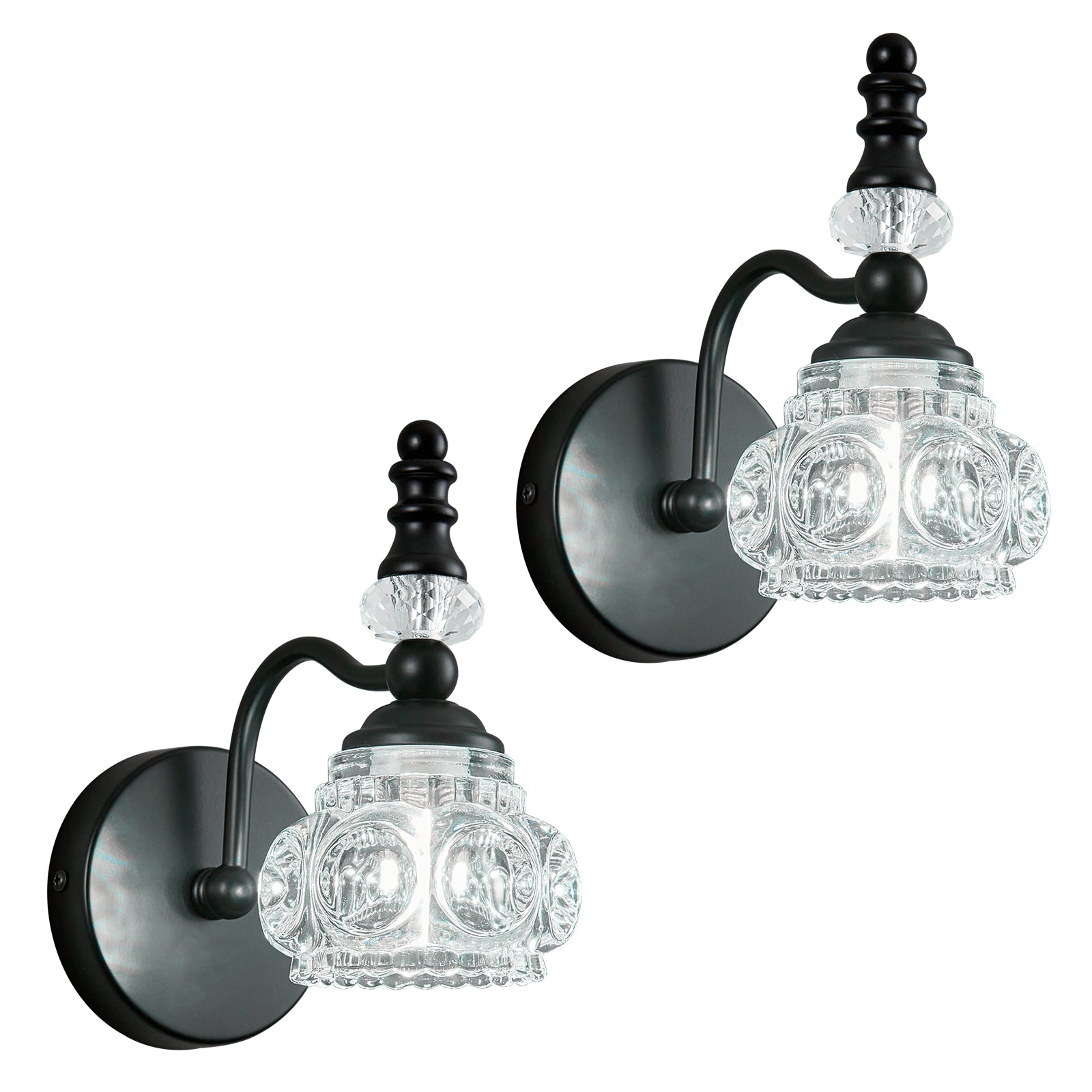 Vintage Embossed Textured Glass Curved Metal Arm Bathroom Vanity Light