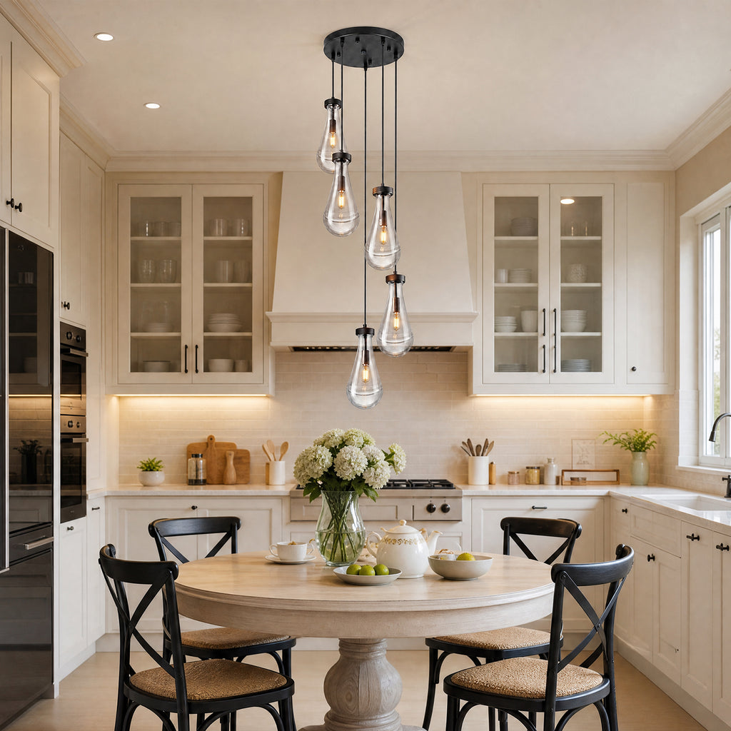 Raindrop Clear Solid Glass Adjustable Suspension Cord Pendant Light
