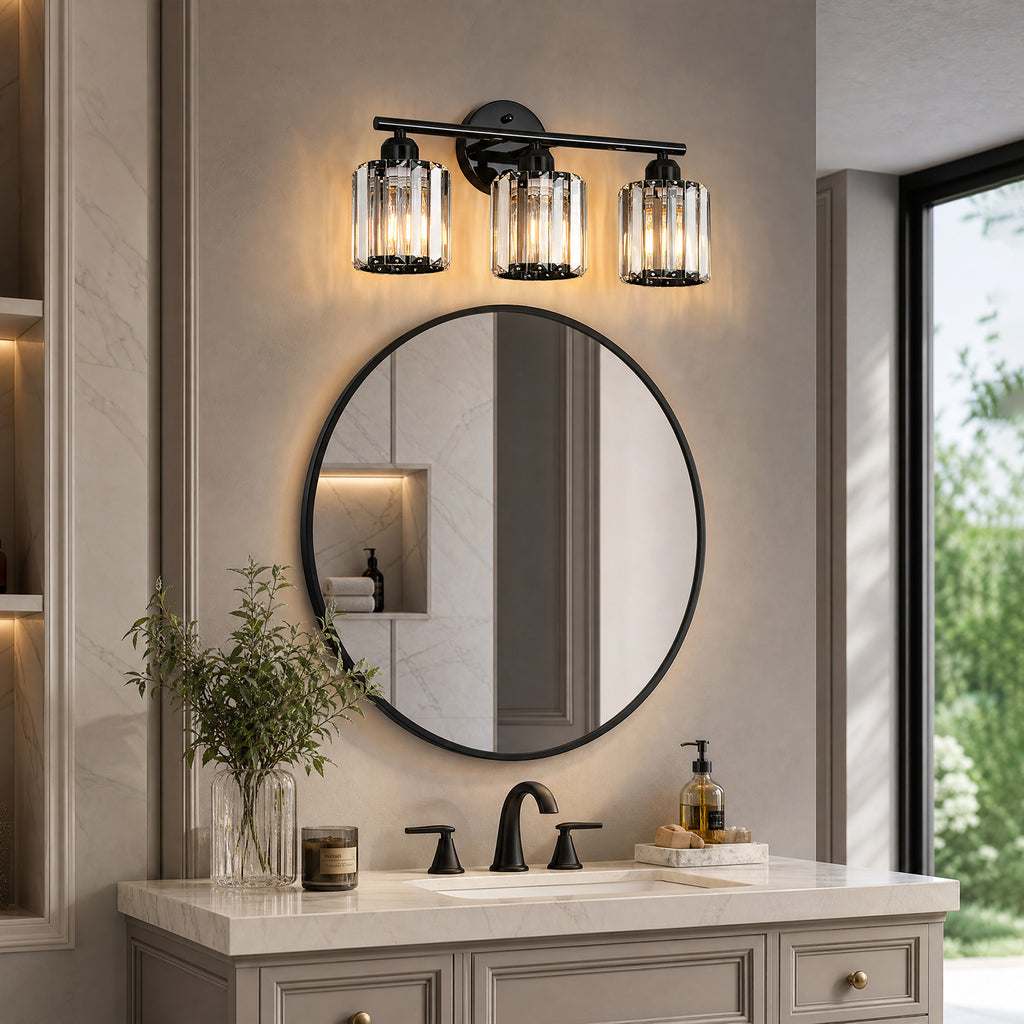 Modern Linear Fluted Crystal Bathroom Vanity Light