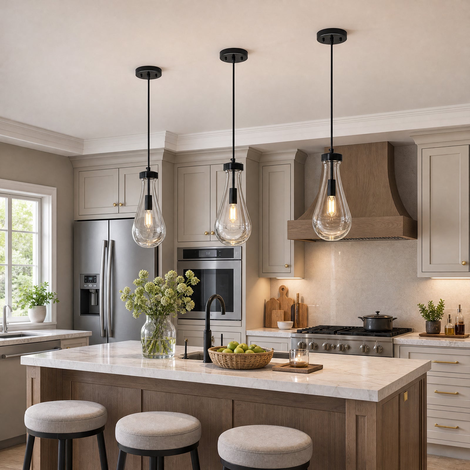Raindrop Clear Solid Glass Adjustable Suspension Cord Pendant Light