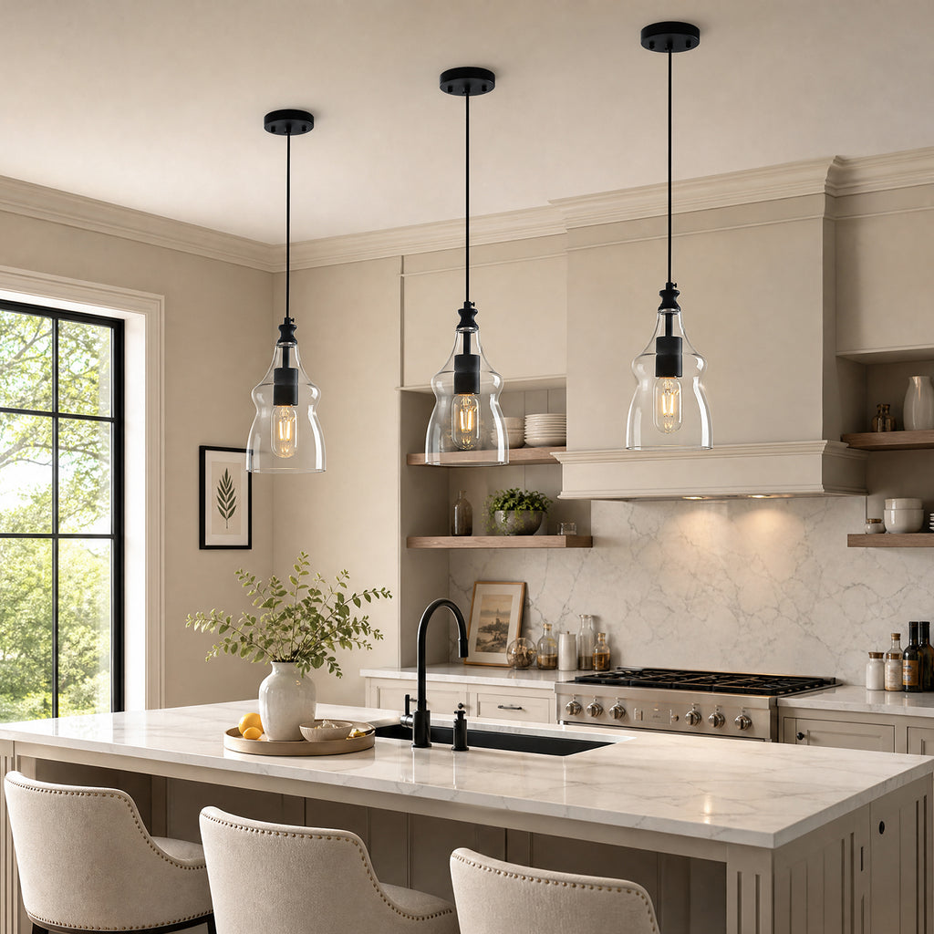 Contemporary Industrial Glass Pendant Light in Multiple Shapes