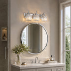 Transitional Luxury Square Prism Fluted Crystal Bathroom Vanity Light