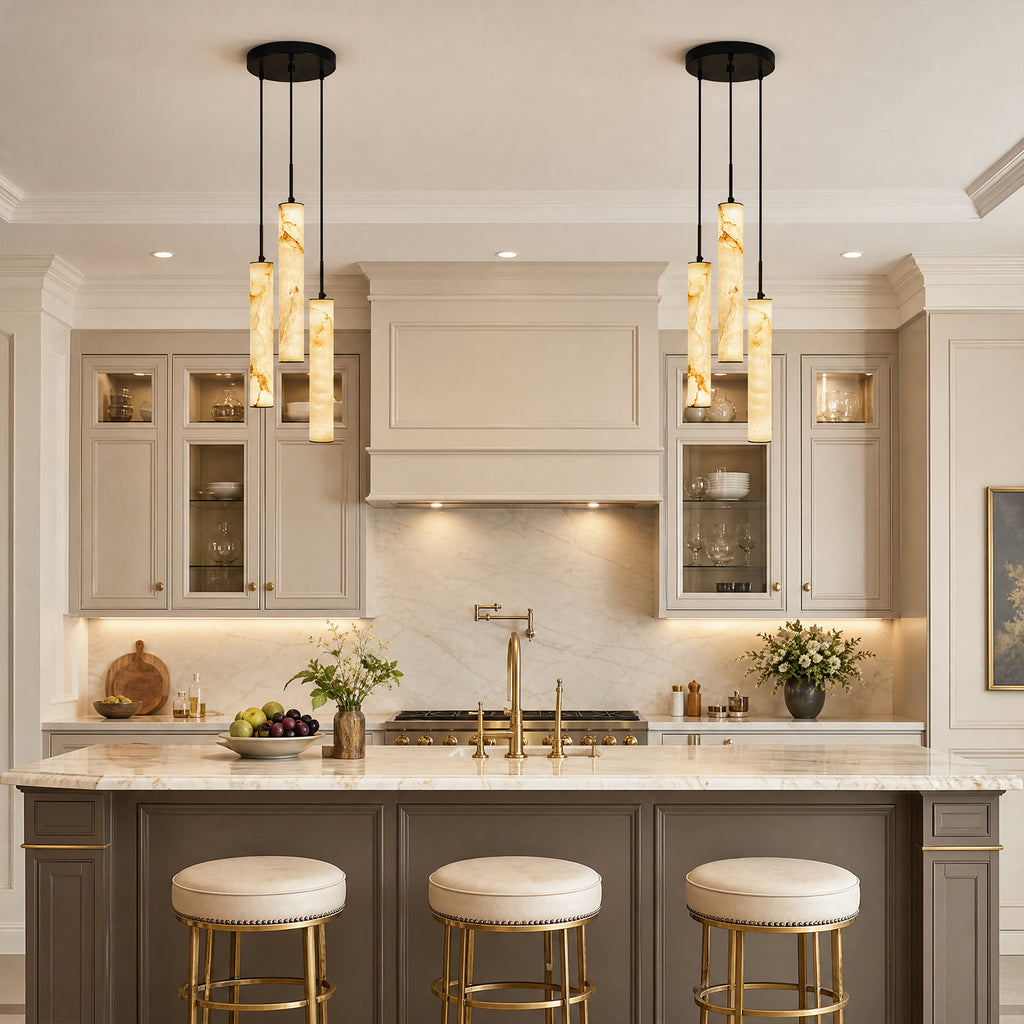 Natural Alabaster Marble Long Tube LED Pendant Light