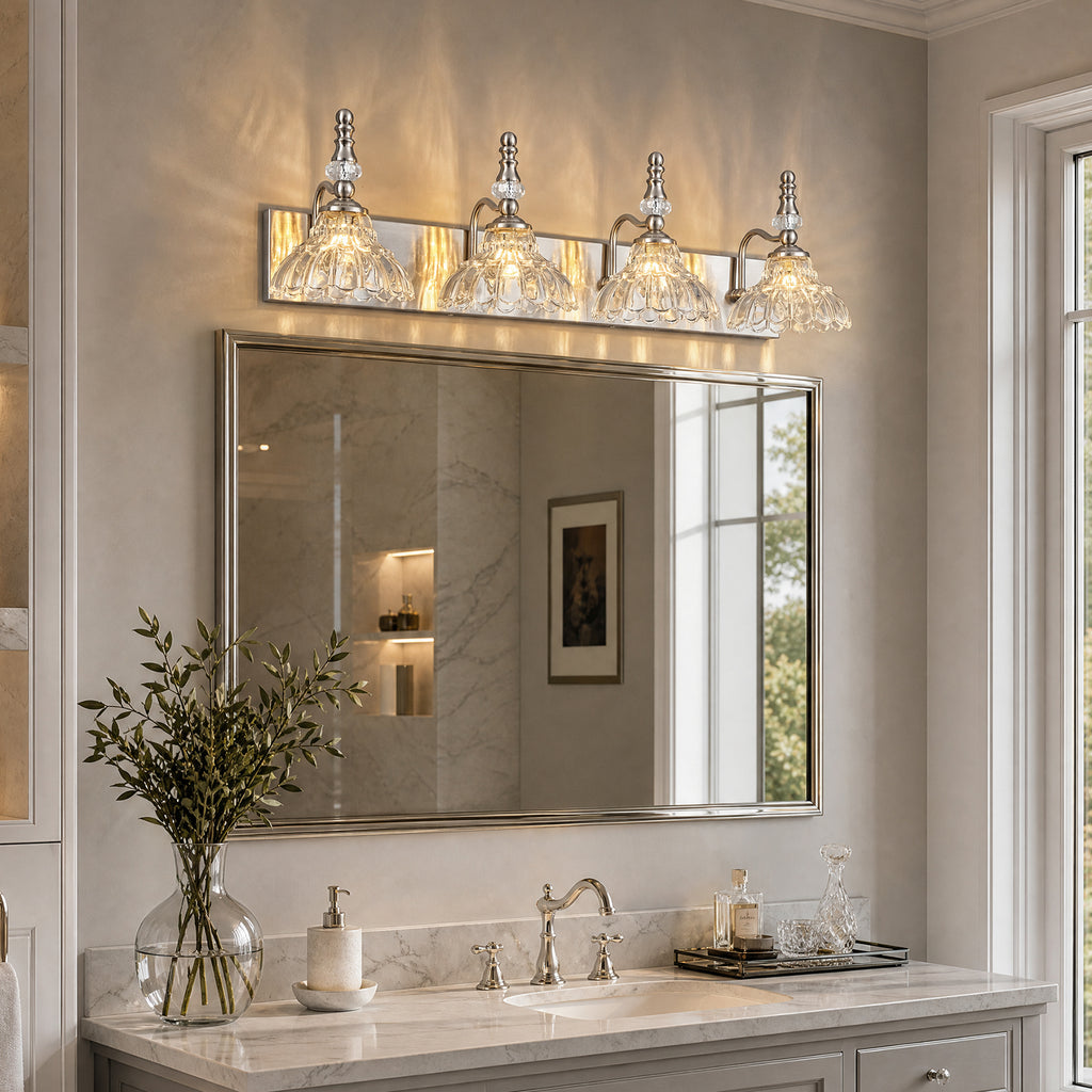 Vintage Clear Flower Glass Shade  Bathroom Vanity