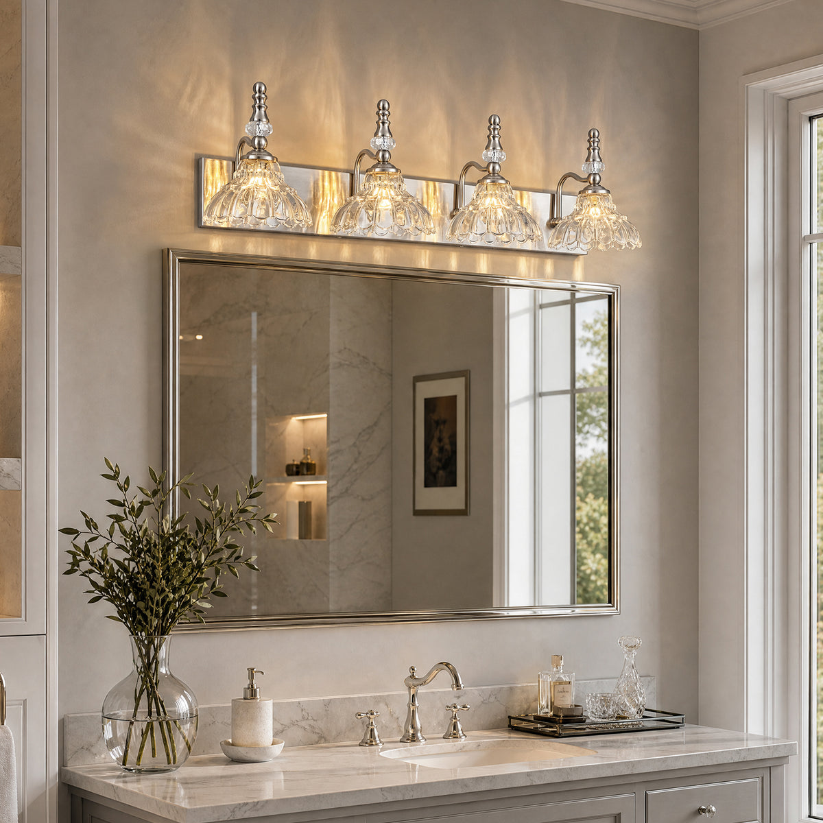 Vintage Clear Flower Glass Shade  Bathroom Vanity