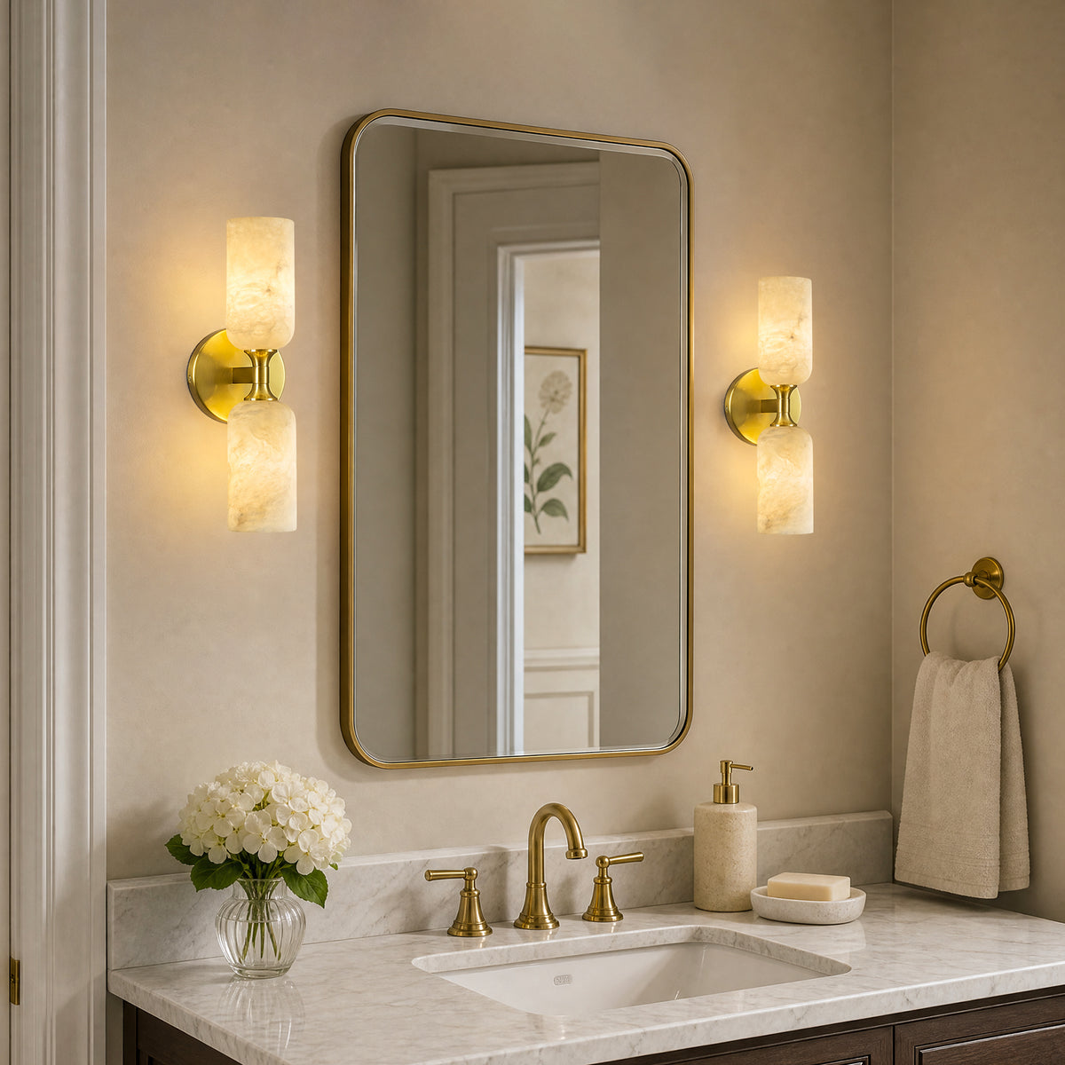 Modern Double Cylinder Up Down Alabaster Wall Sconce