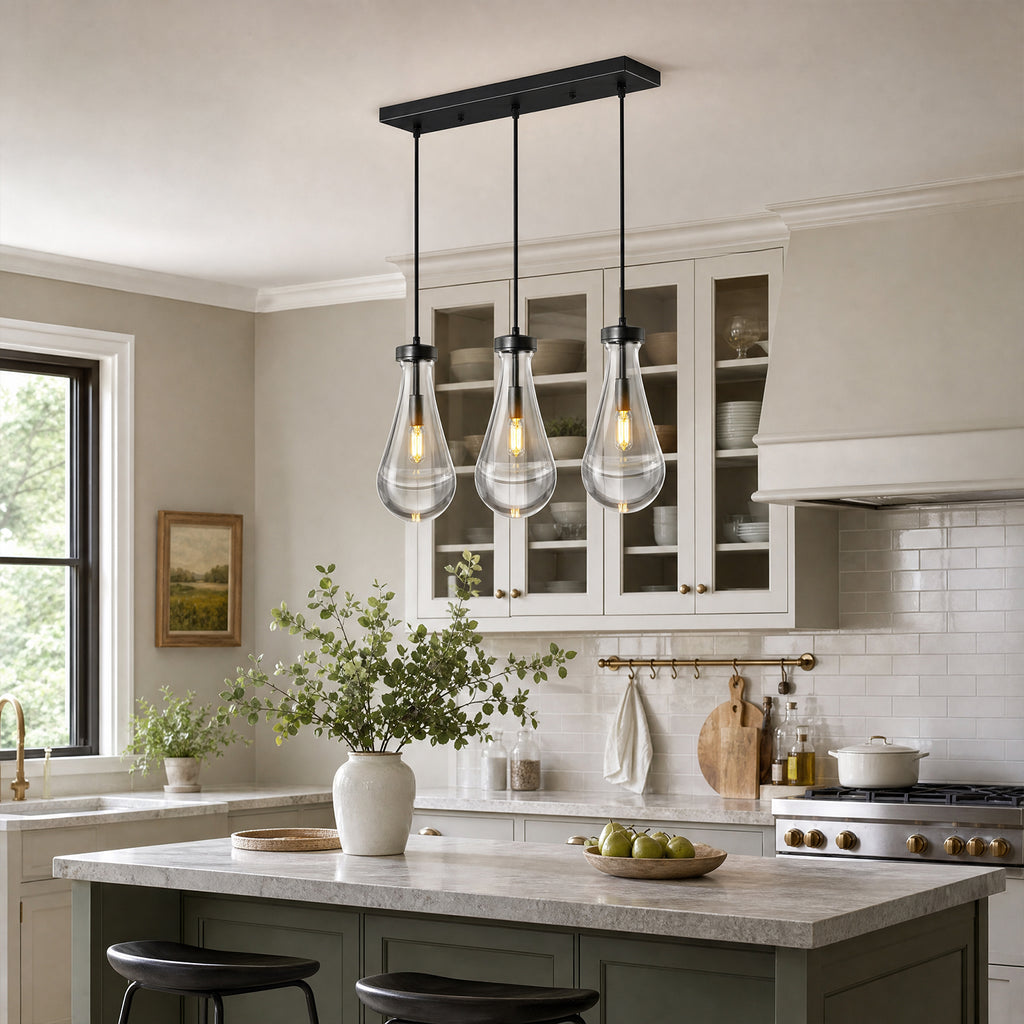 Raindrop Clear Solid Glass Adjustable Suspension Cord Pendant Light