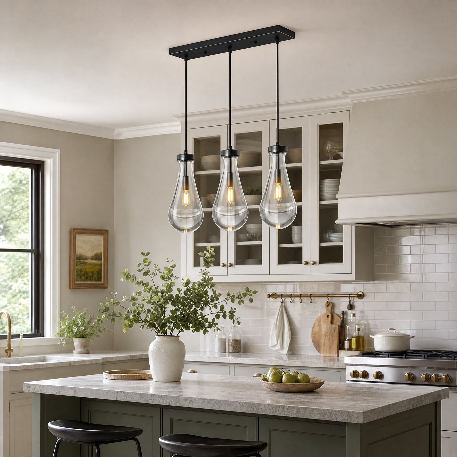 Raindrop Clear Solid Glass Adjustable Suspension Cord Pendant Light