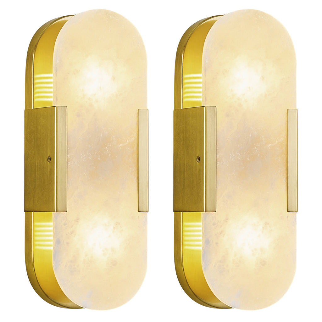 Minimal Luxury Elongated Oval Natural Alabaster Stone Wall Sconce