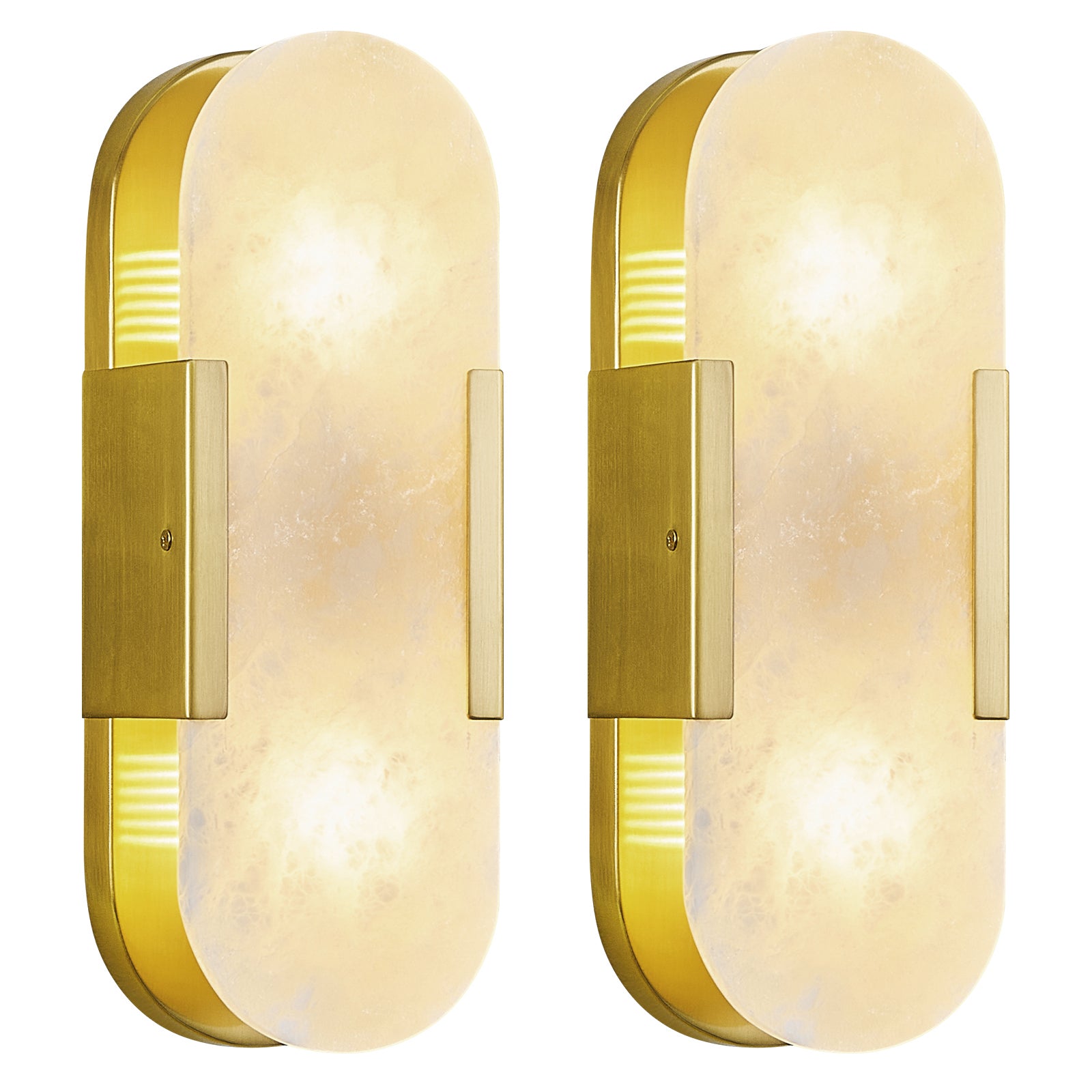 Minimal Luxury Elongated Oval Natural Alabaster Stone Wall Sconce