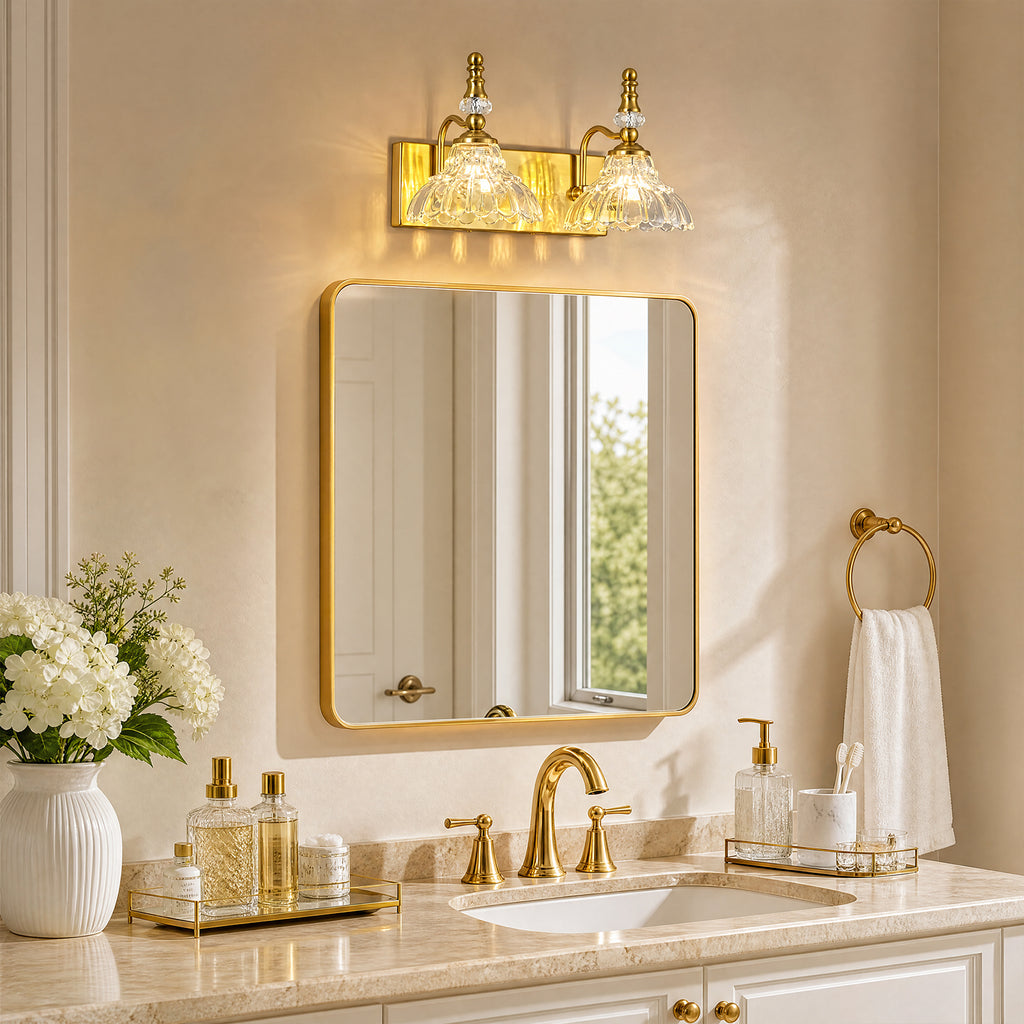 Vintage Clear Flower Glass Shade  Bathroom Vanity