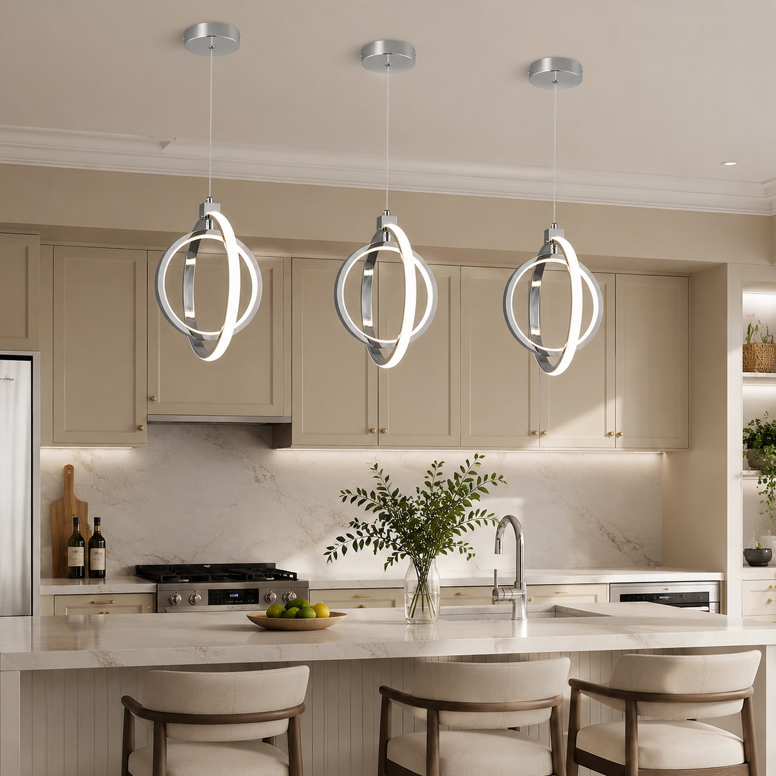 Modern LED Dimmable Height Round Ring Pendant Light