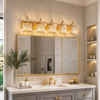 Transitional Luxury Square Prism Fluted Crystal Bathroom Vanity Light