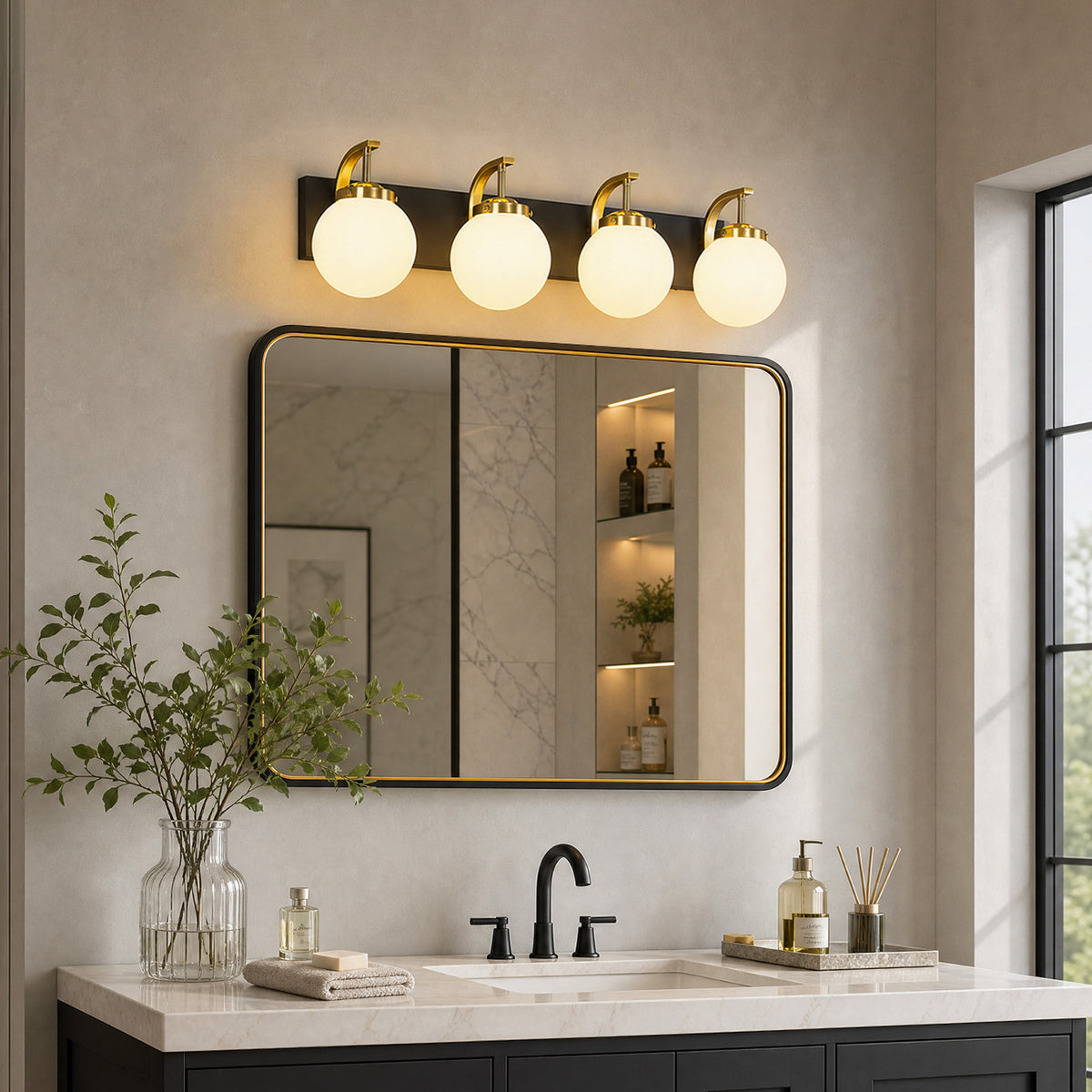 Modern Opal Globe Milky Glass Bathroom Vanity Light