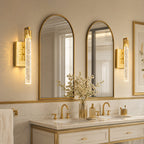Luxury Long Tube Seeded Bubble Glass Gold Wall Sconce Set of Two