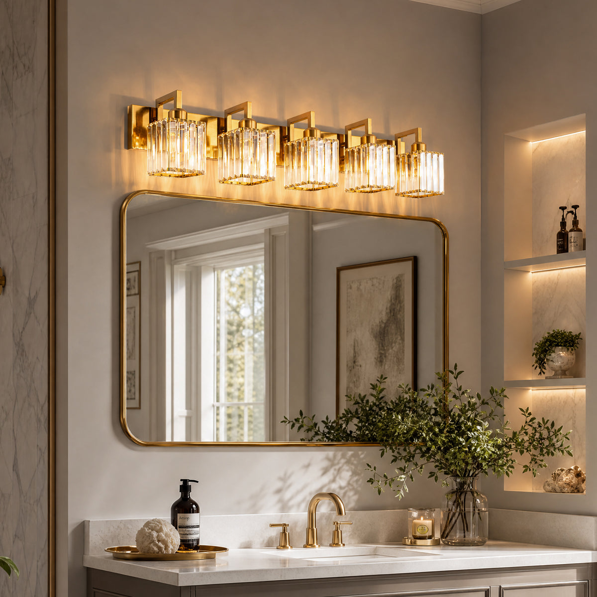 Modern Minimalist Vertical Rectangular Crystal Vanity Light