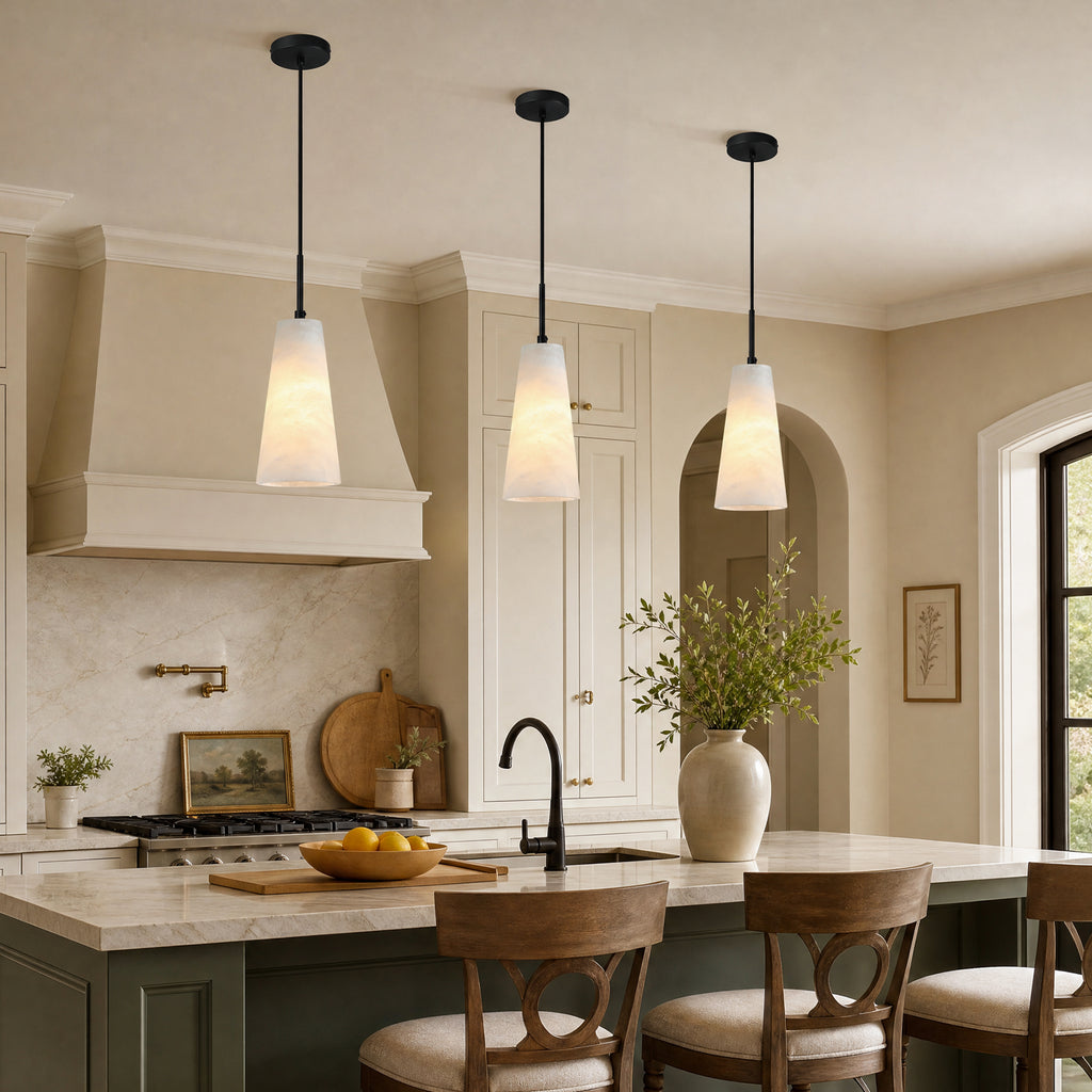Modern Tapered Cone Natural Alabaster Single Pendant Light