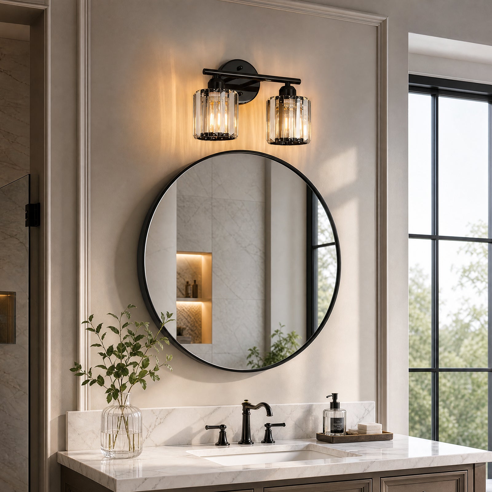 Modern Linear Fluted Crystal Bathroom Vanity Light