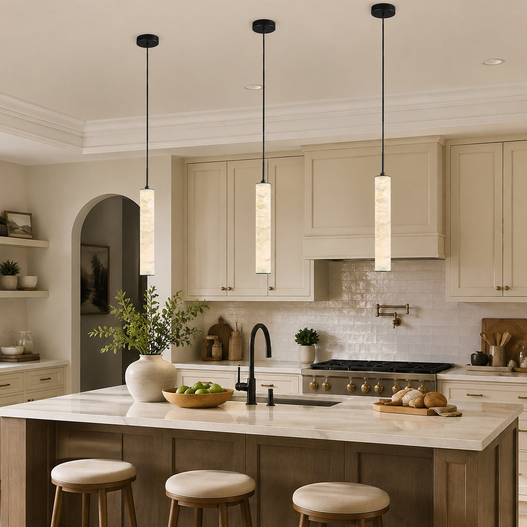 Natural Alabaster Marble Long Tube LED Pendant Light