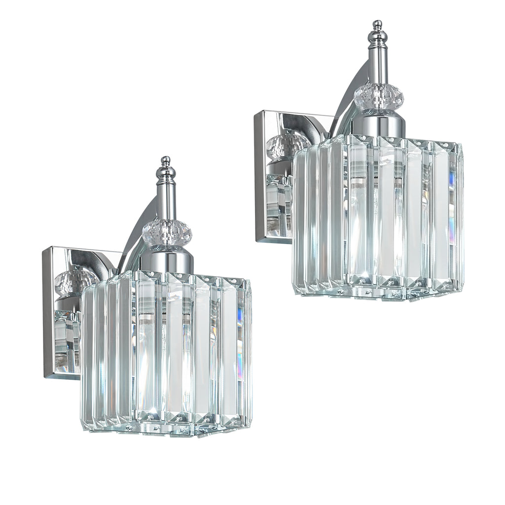 Transitional Luxury Square Prism Fluted Crystal Bathroom Vanity Light