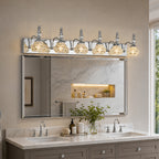 Vintage Embossed Textured Glass Curved Metal Arm Bathroom Vanity Light