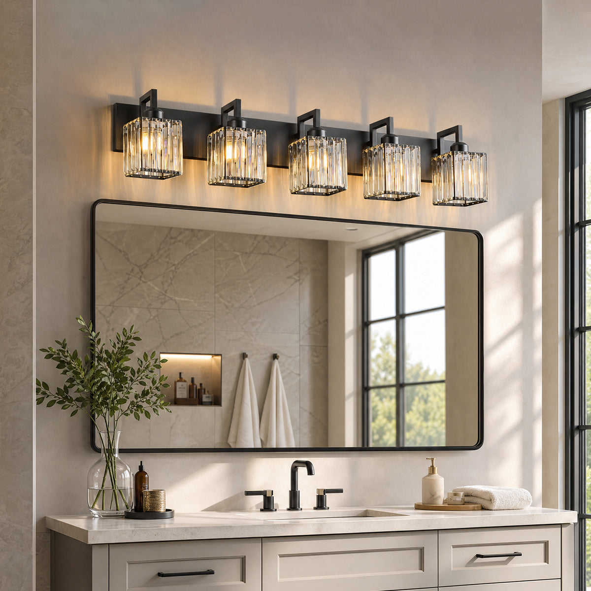 Modern Minimalist Vertical Rectangular Crystal Vanity Light