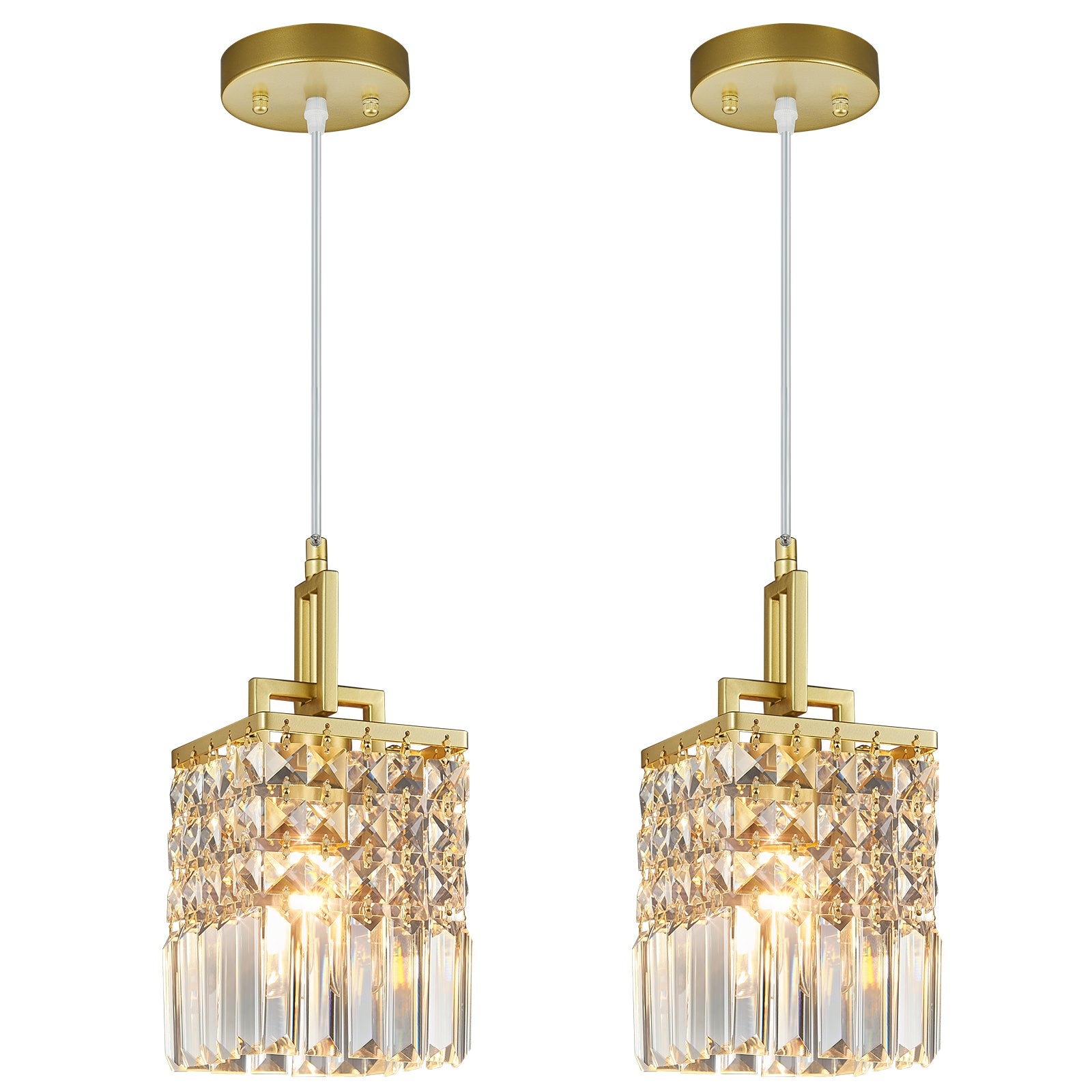 Contemporary Cylinder Prism Square Frame Crystal Pendant Light