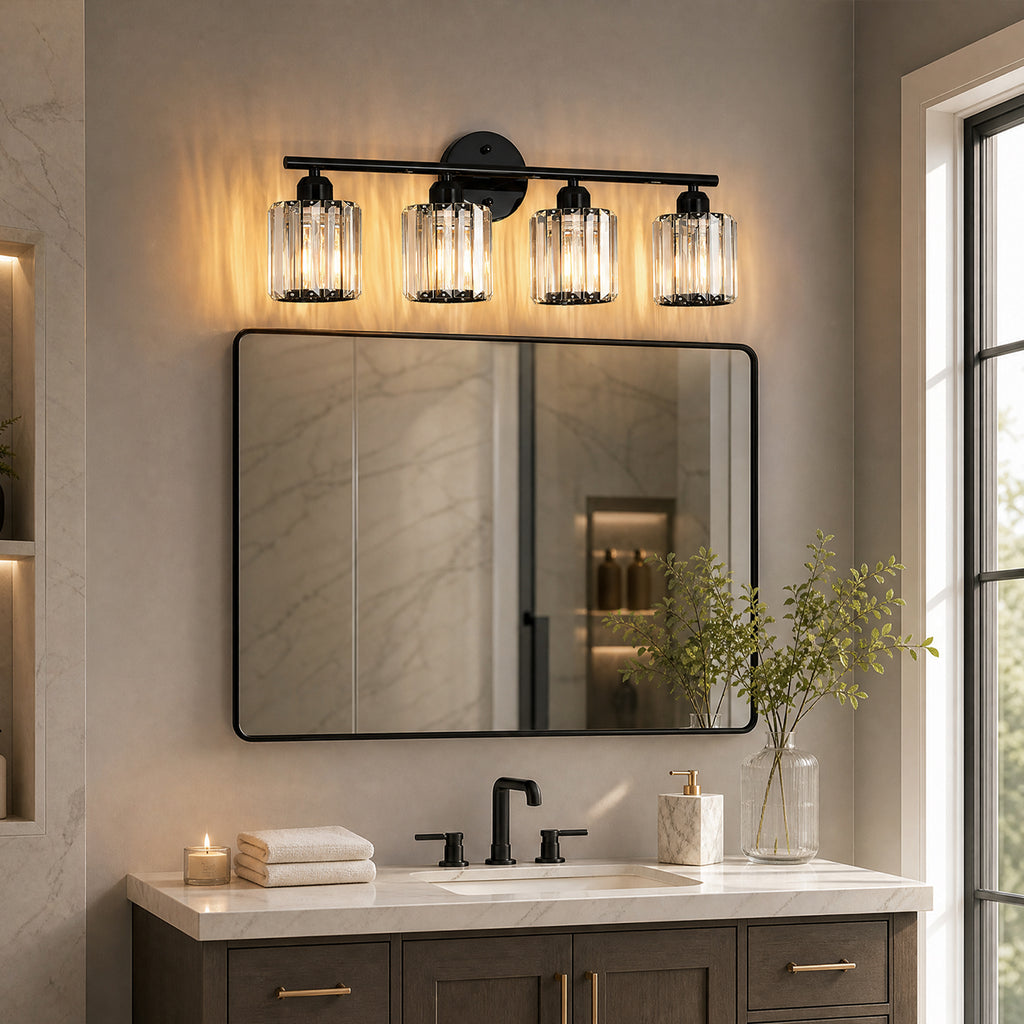 Modern Linear Fluted Crystal Bathroom Vanity Light