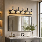 Vintage Embossed Textured Glass Curved Metal Arm Bathroom Vanity Light