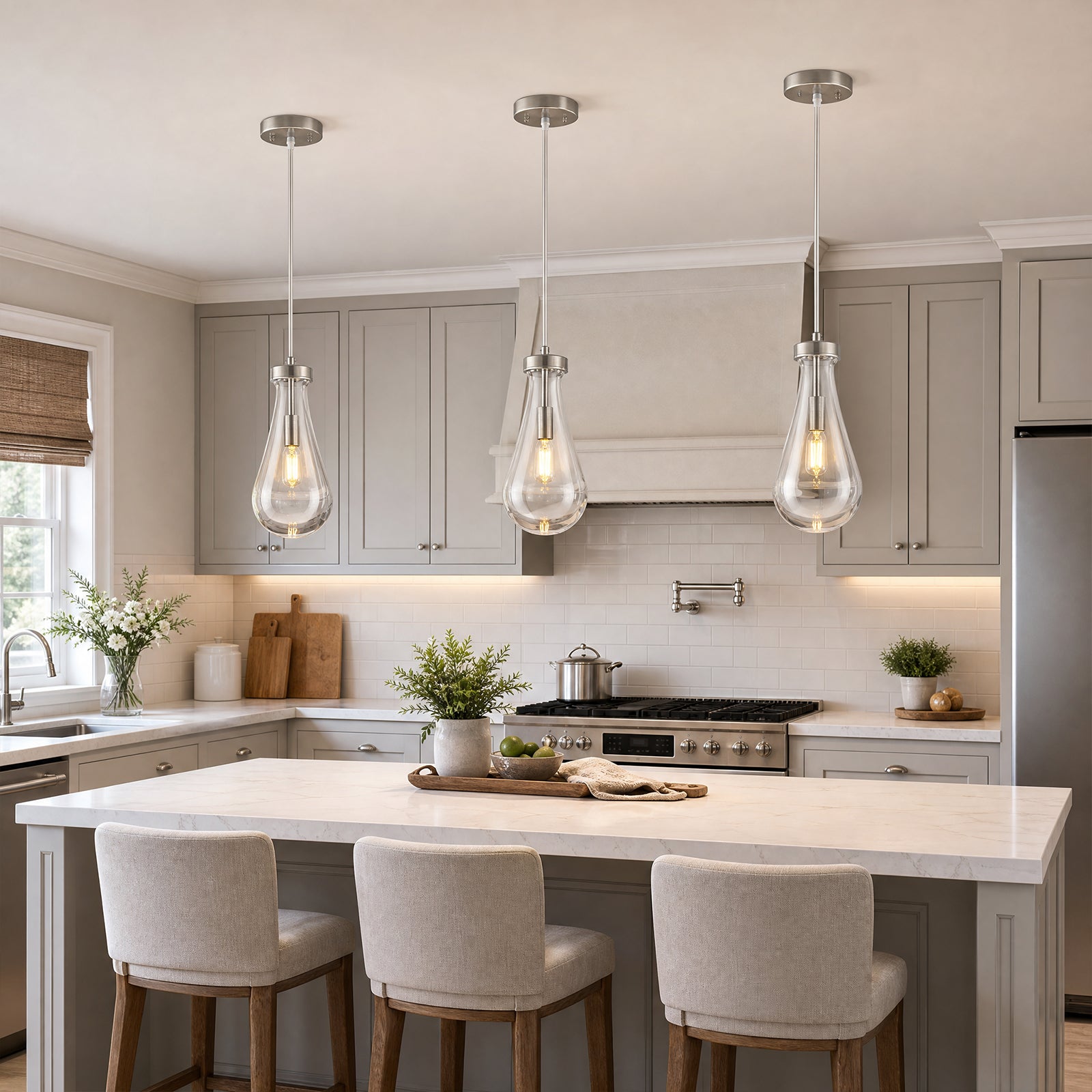Raindrop Clear Solid Glass Adjustable Suspension Cord Pendant Light