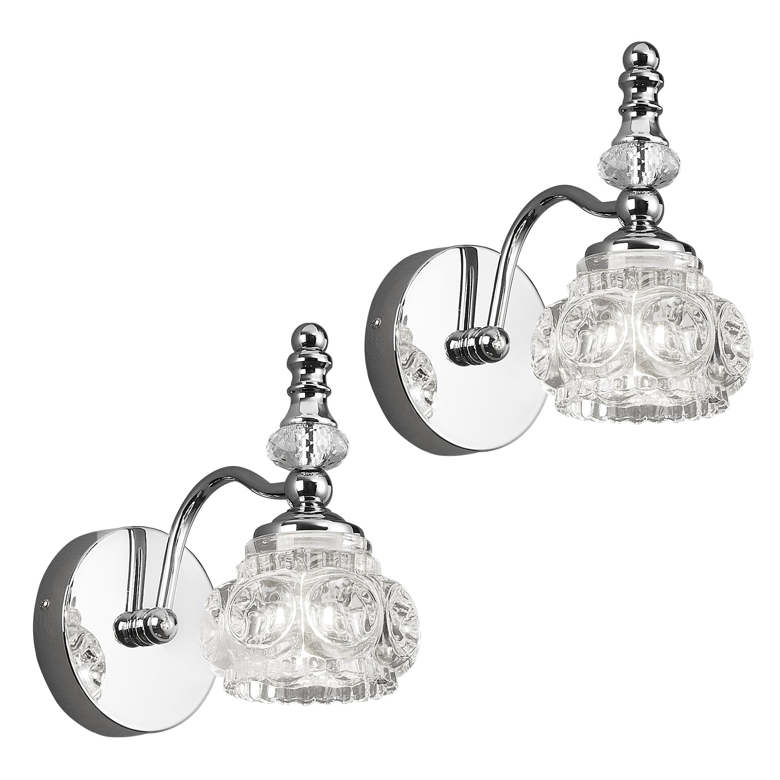 Vintage Embossed Textured Glass Curved Metal Arm Bathroom Vanity Light
