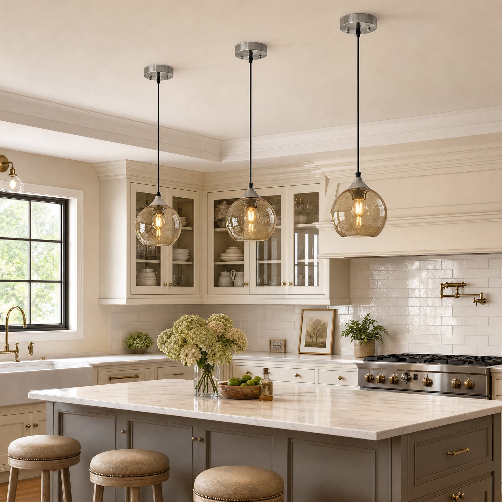 Adjustable Cord Single Hanging Modern Globe Glass Pendant Light