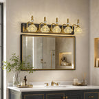 Vintage Embossed Textured Glass Curved Metal Arm Bathroom Vanity Light