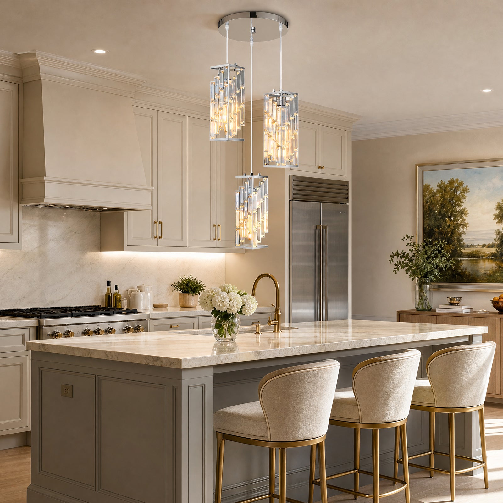 Luxury Frame Rectangular Crystal Linear Pendant Light