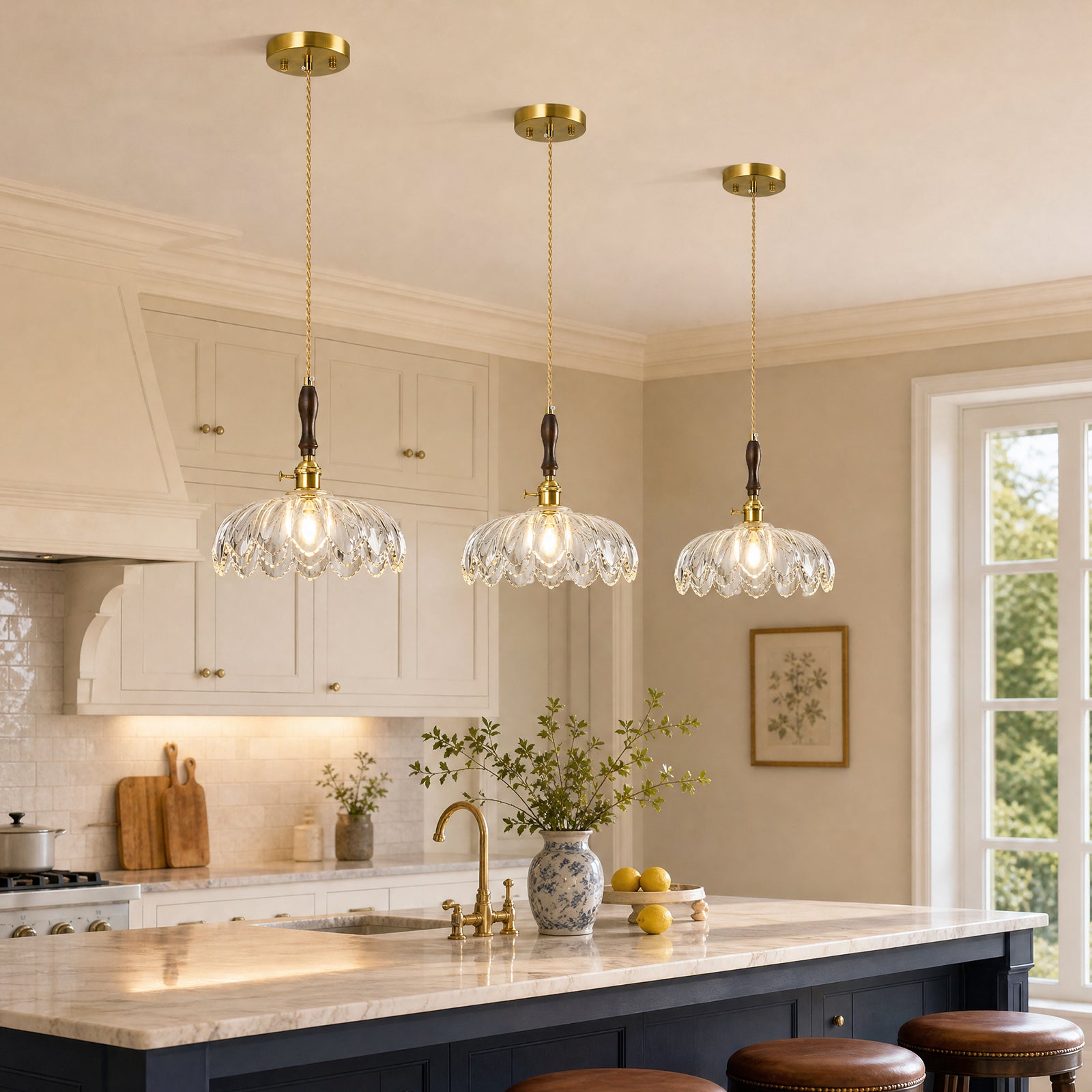 Retro Scalloped Petal Glass Hanging Pendant Light