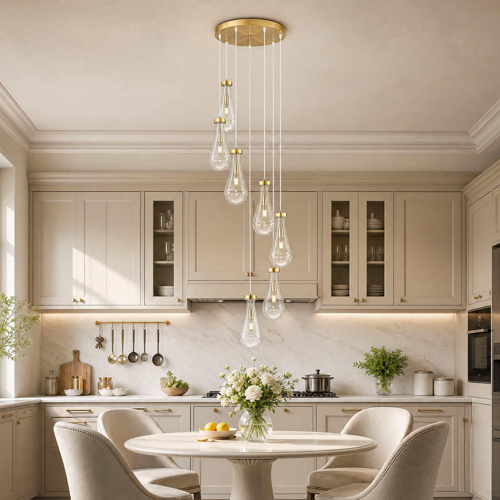 Raindrop Clear Solid Glass Adjustable Suspension Cord Pendant Light