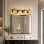Transitional Luxury Square Prism Fluted Crystal Bathroom Vanity Light