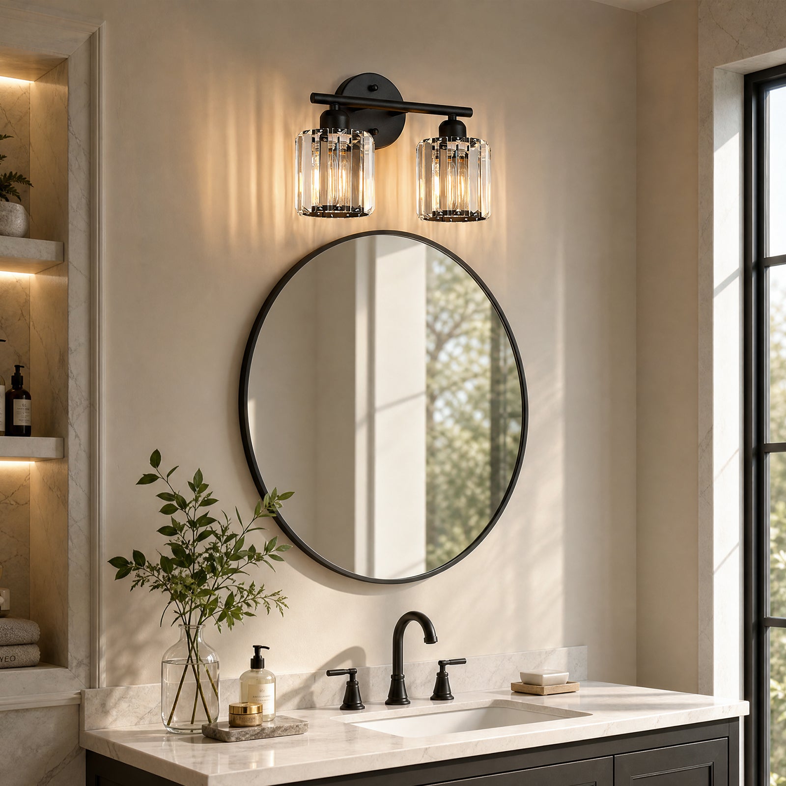 Modern Linear Fluted Crystal Bathroom Vanity Light