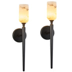 Modern Transitional Candle-Shaped Natural Alabaster Stone Wall Sconce