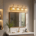 Vintage Embossed Textured Glass Curved Metal Arm Bathroom Vanity Light