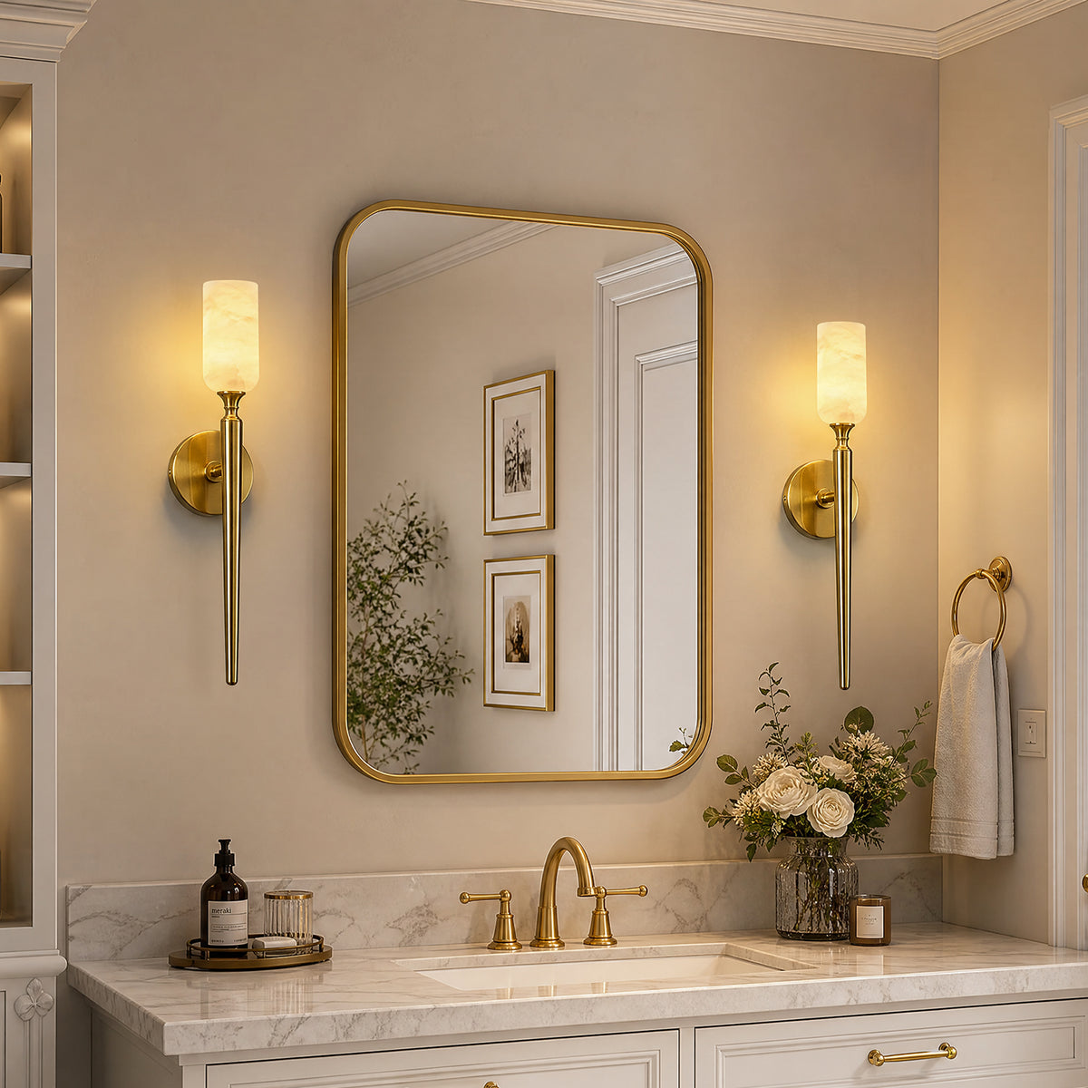 Candle-Shaped Alabaster Wall Sconce for Modern Interiors