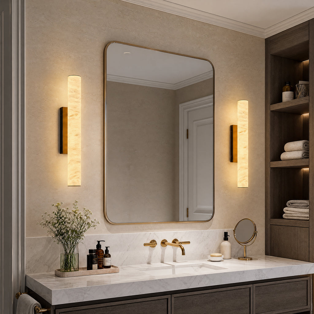 Slim Cylinder Natural Stone Alabaster LED Wall Light for Hallways