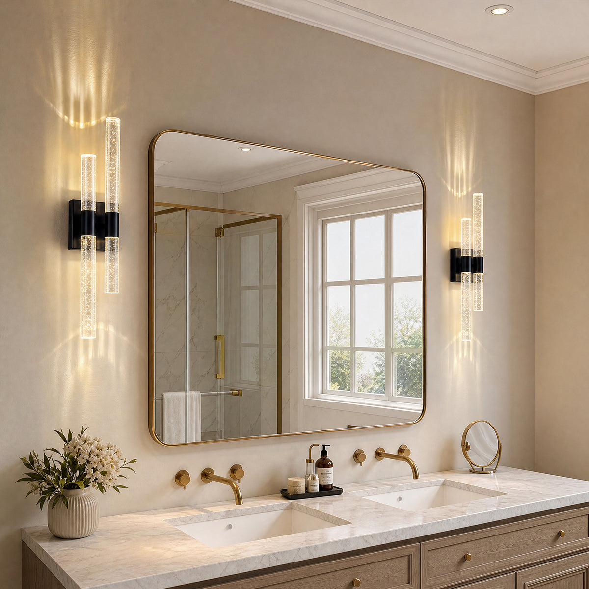 Contemporary Luxury Asymmetric Dual Bubble Crystal Tube LED Wall Sconce