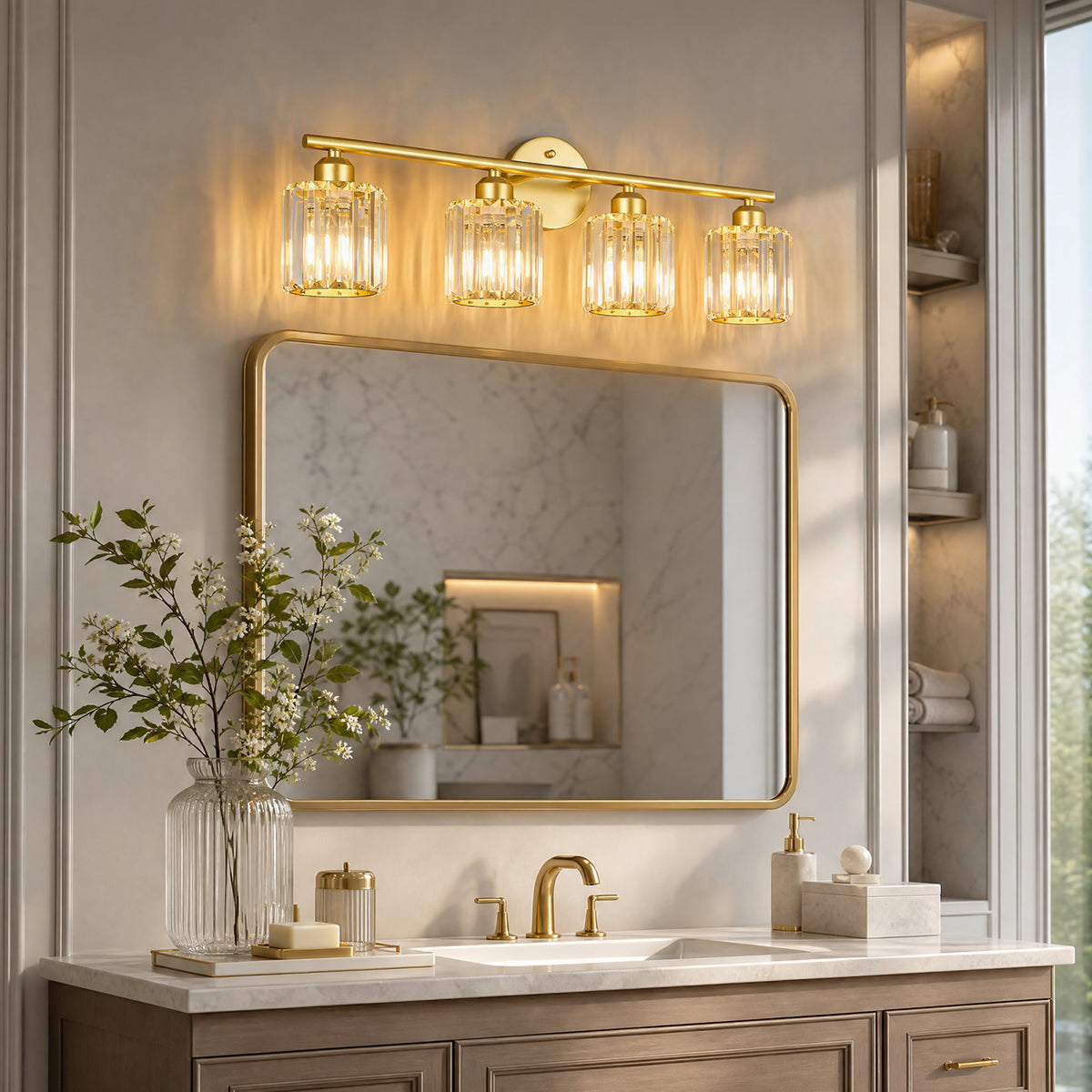 Modern Linear Fluted Crystal Bathroom Vanity Light