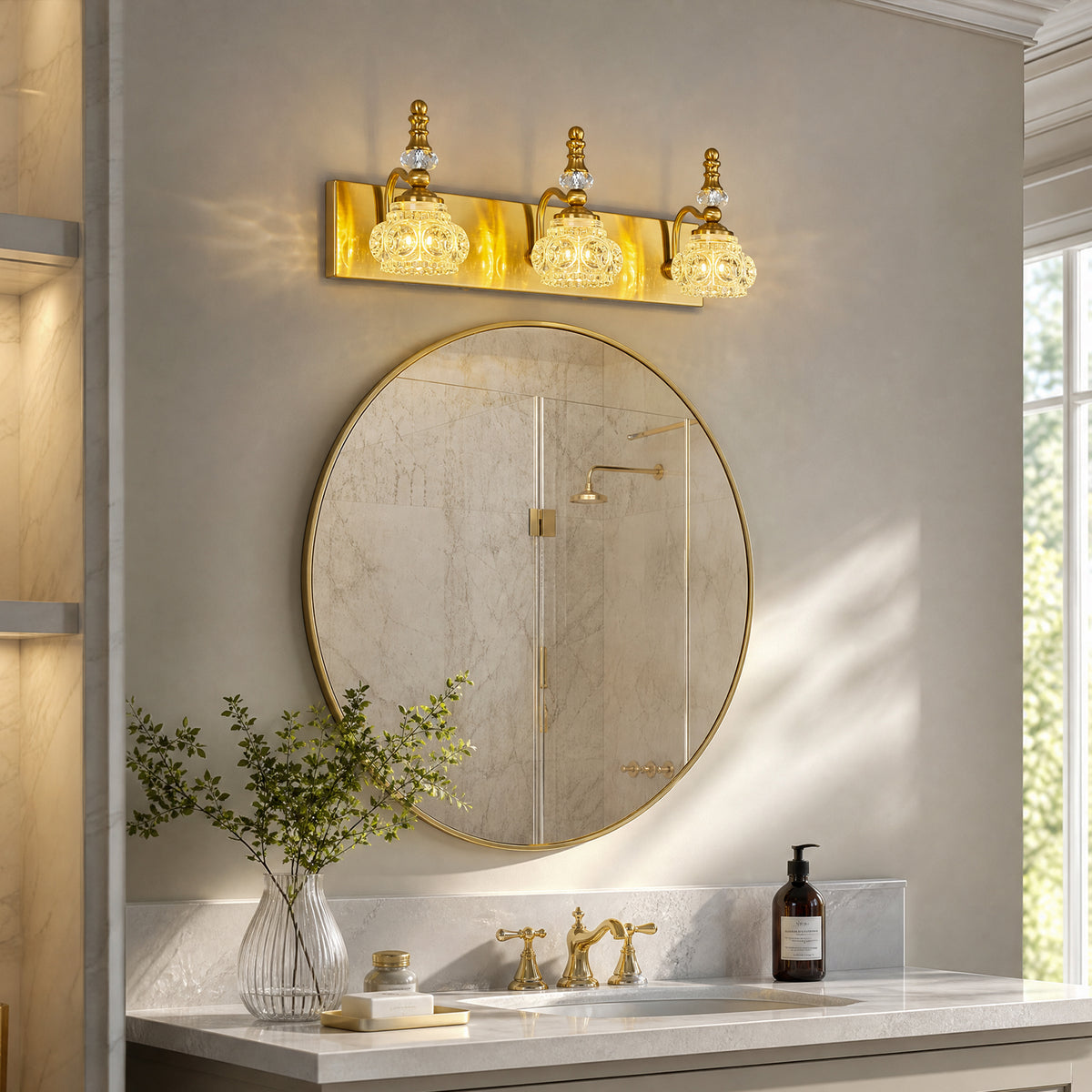 Vintage Embossed Textured Glass Curved Metal Arm Bathroom Vanity Light