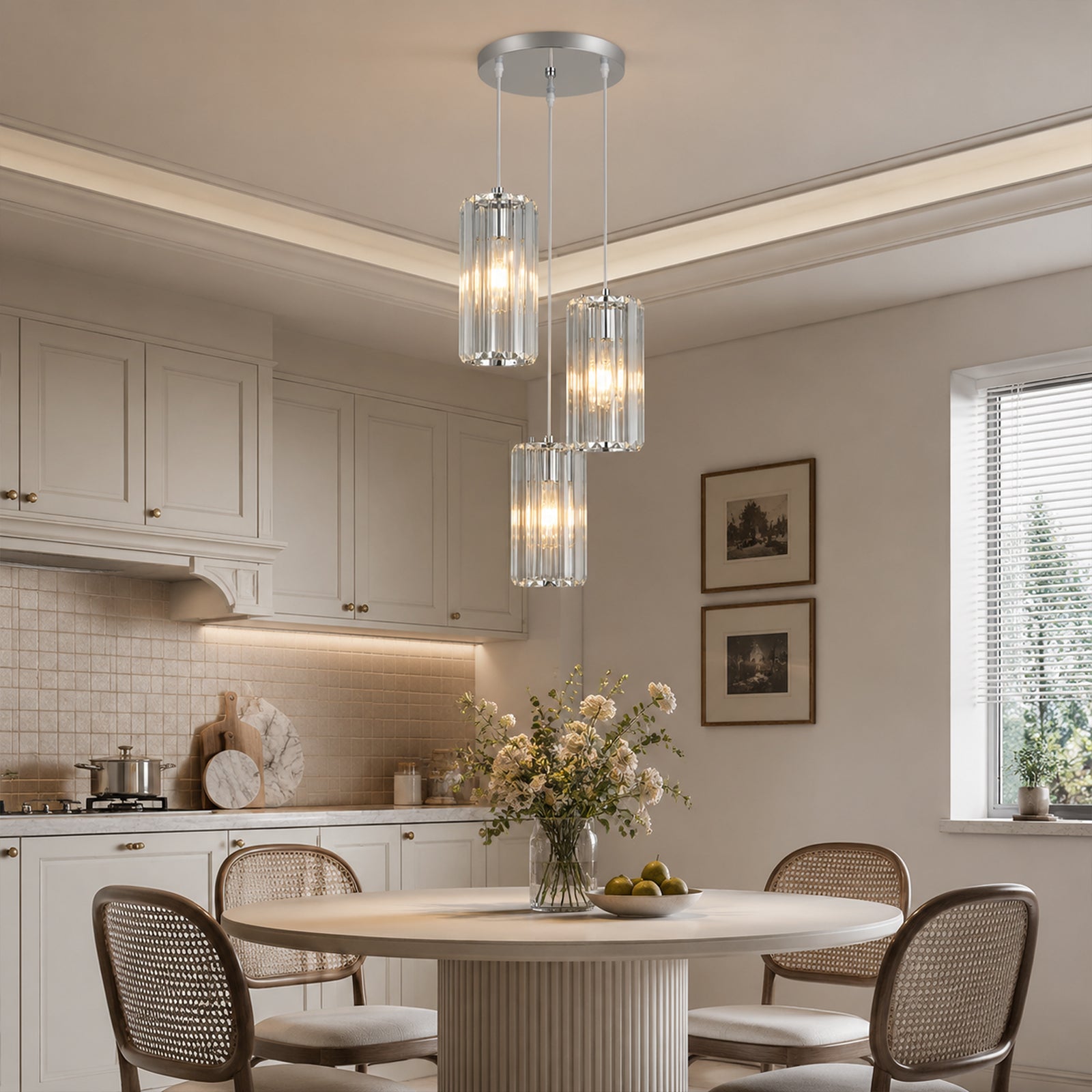 Minimalist Vertical Faceted Crystal Cylinder Pendant Light