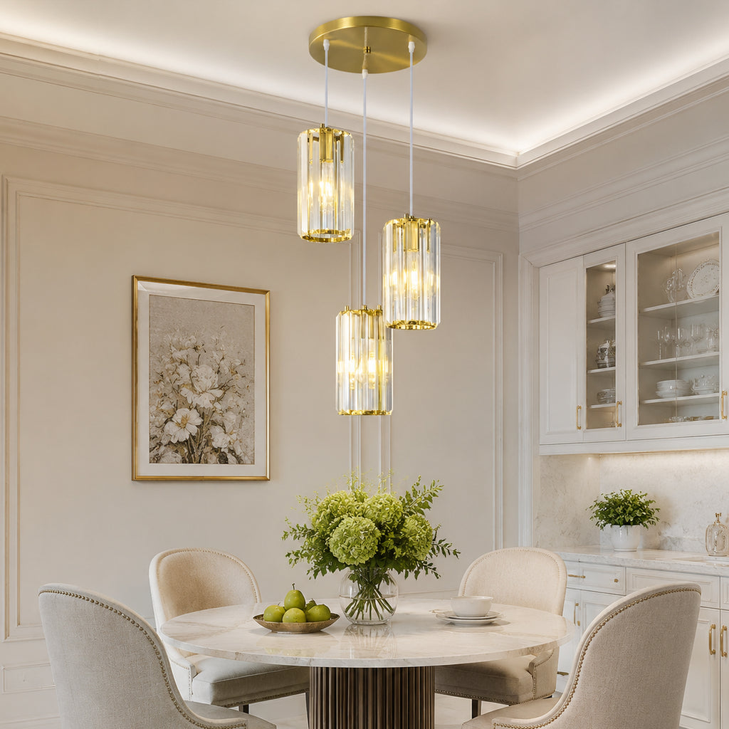 Minimalist Vertical Faceted Crystal Cylinder Pendant Light