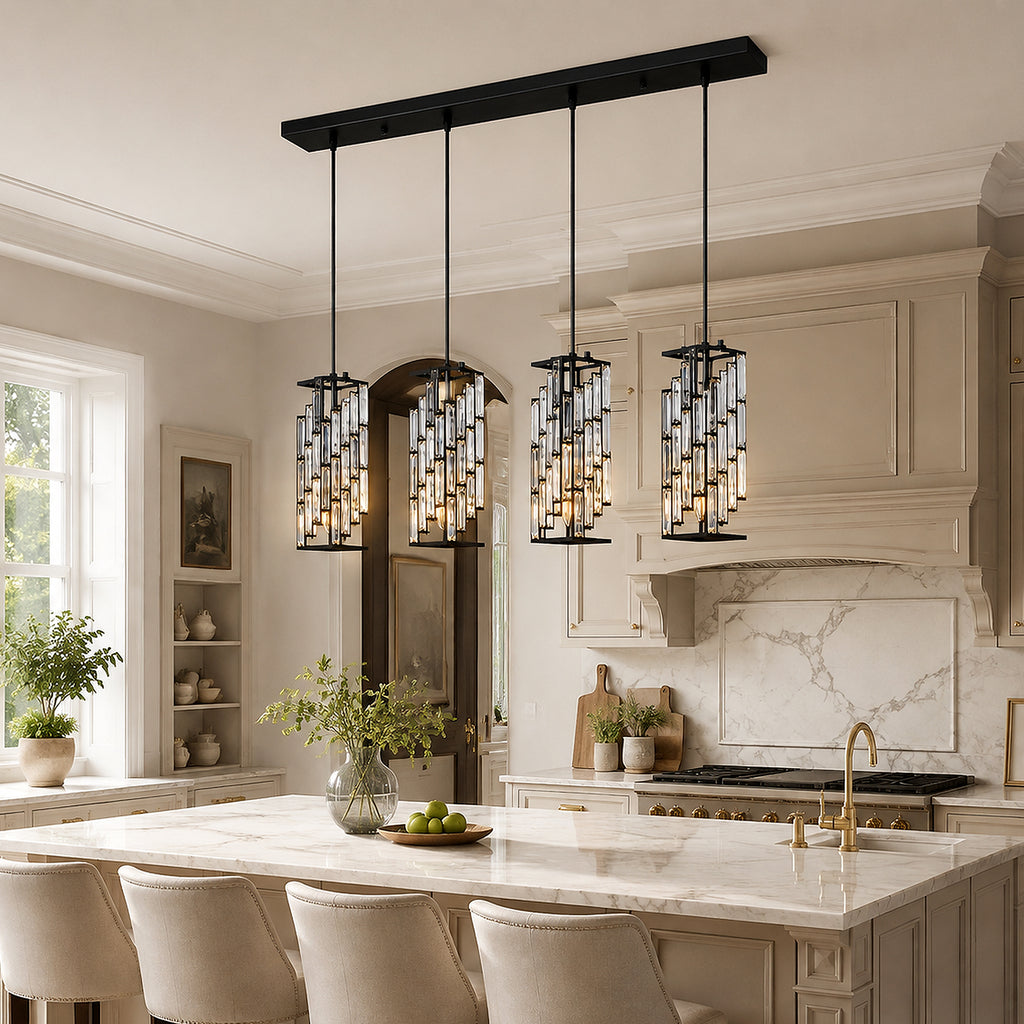 Luxury Frame Rectangular Crystal Linear Pendant Light